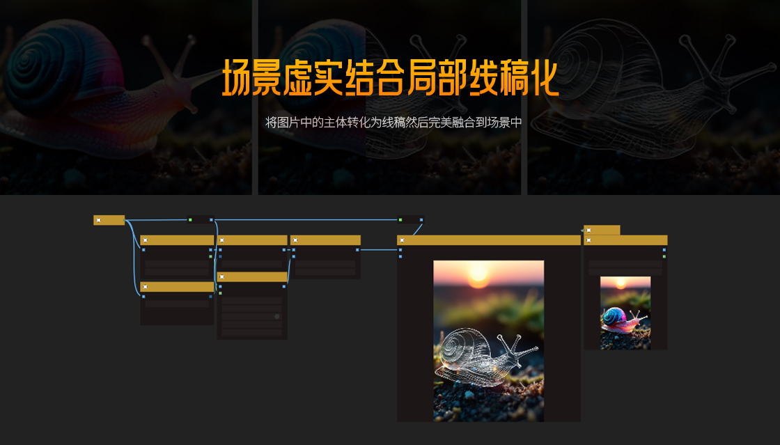 工作流: 场景虚实结合局部线稿化