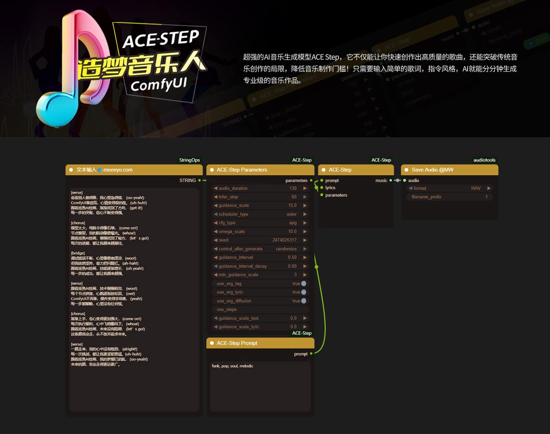 ComfyUI中造音乐梦，ACE-Step让你误入音乐神坛秒变全能音乐人